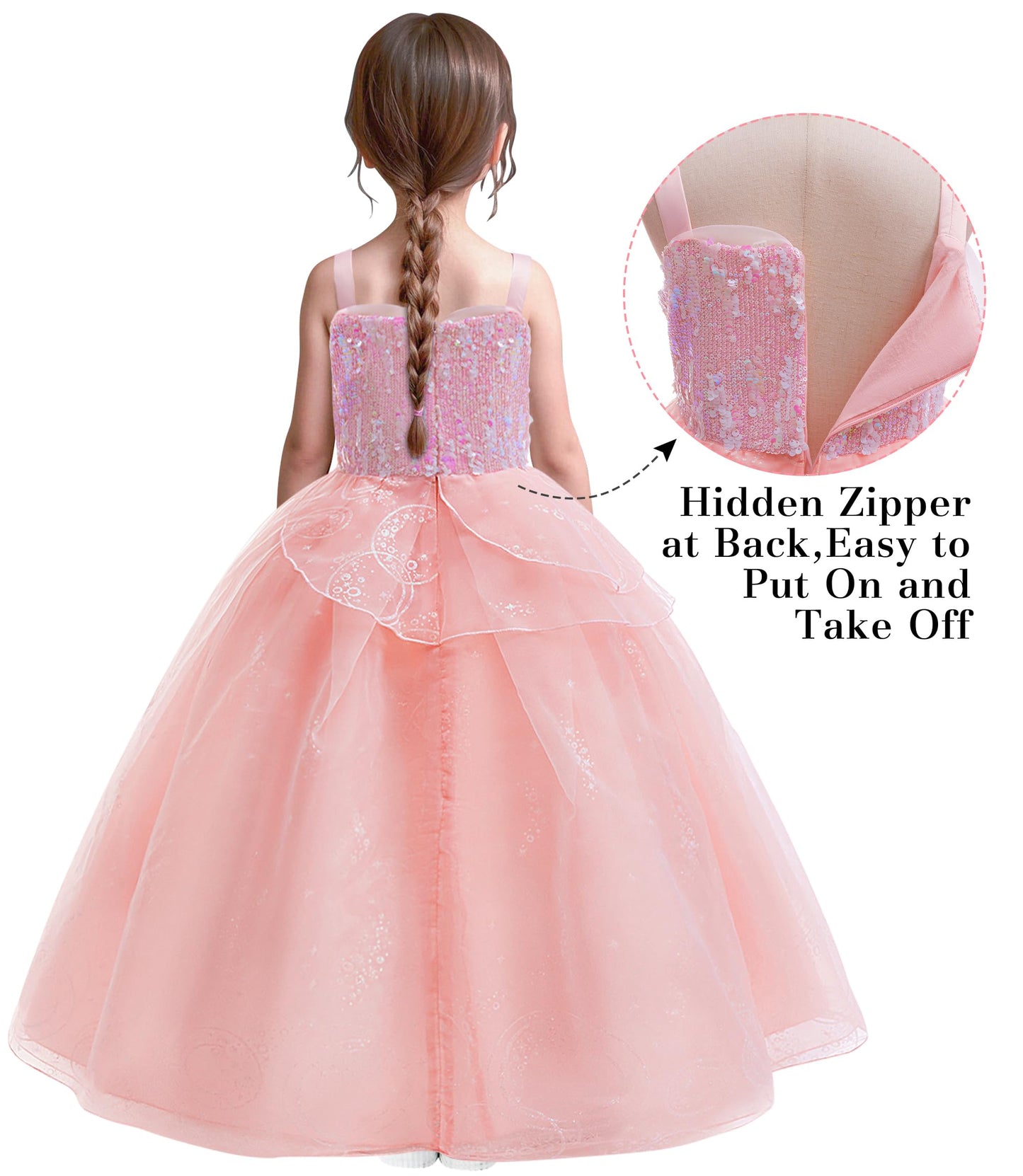 Btonai Kids Pink Witch Costume for Girls Pink Bubble Tulle Dress Princess Sequins Mesh Outfits with Crown and Wand