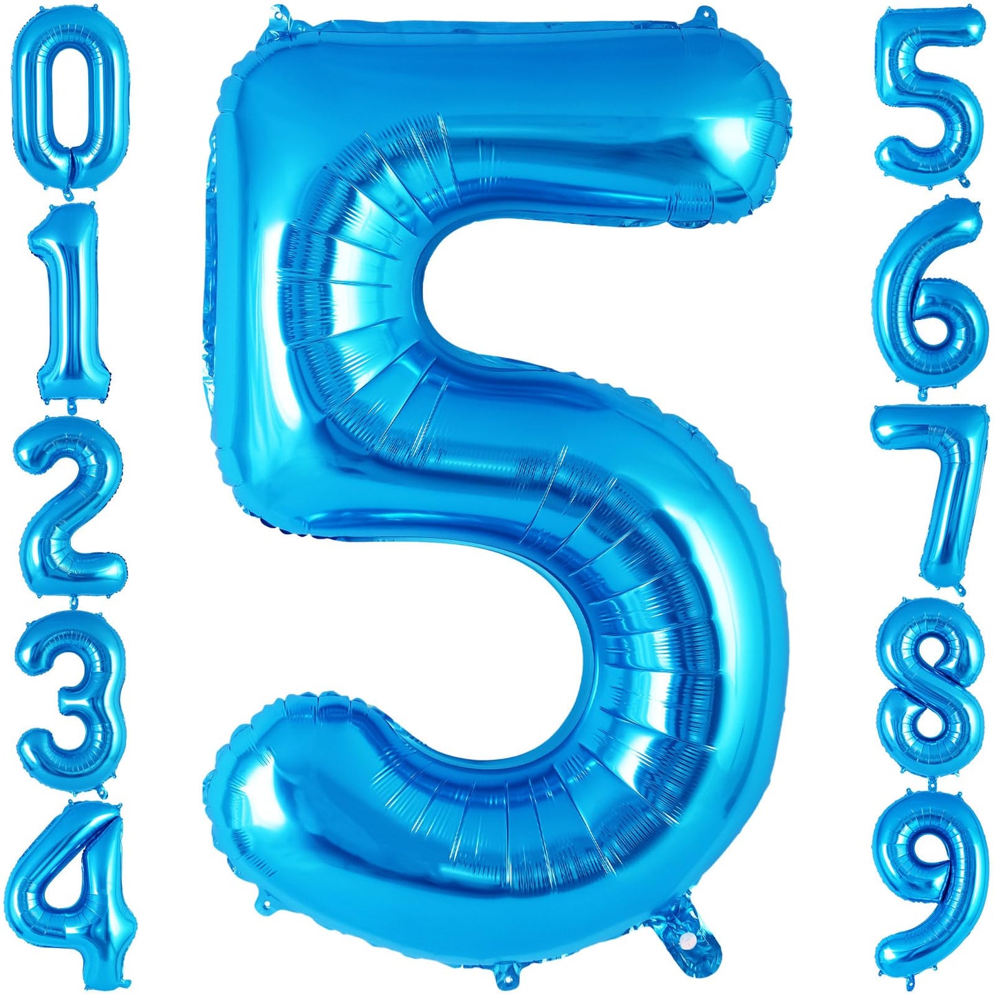 Blue Number 5 Balloon 40 Inch, Big Large Foil Helium Number Balloons, Jumbo Giant Mylar Number 5 Balloons For 5 Year Old Birthda