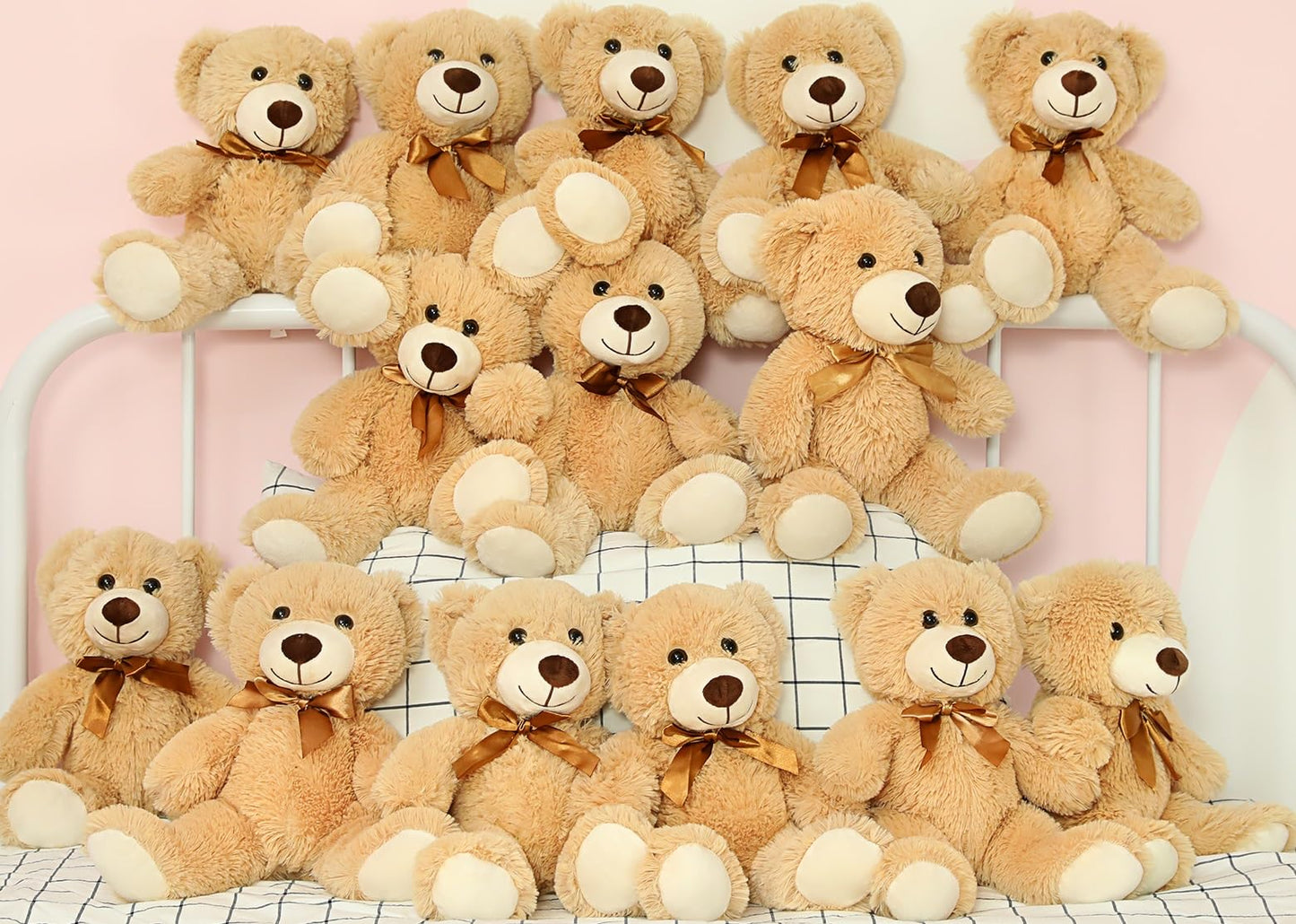 Morismos 14 Packs Bulk Teddy Bears, Small Teddy Bear Bulk Stuffed Animal, Stuffed Bears Bundle Plush For Kids Centerpiece Baby Shower 14In