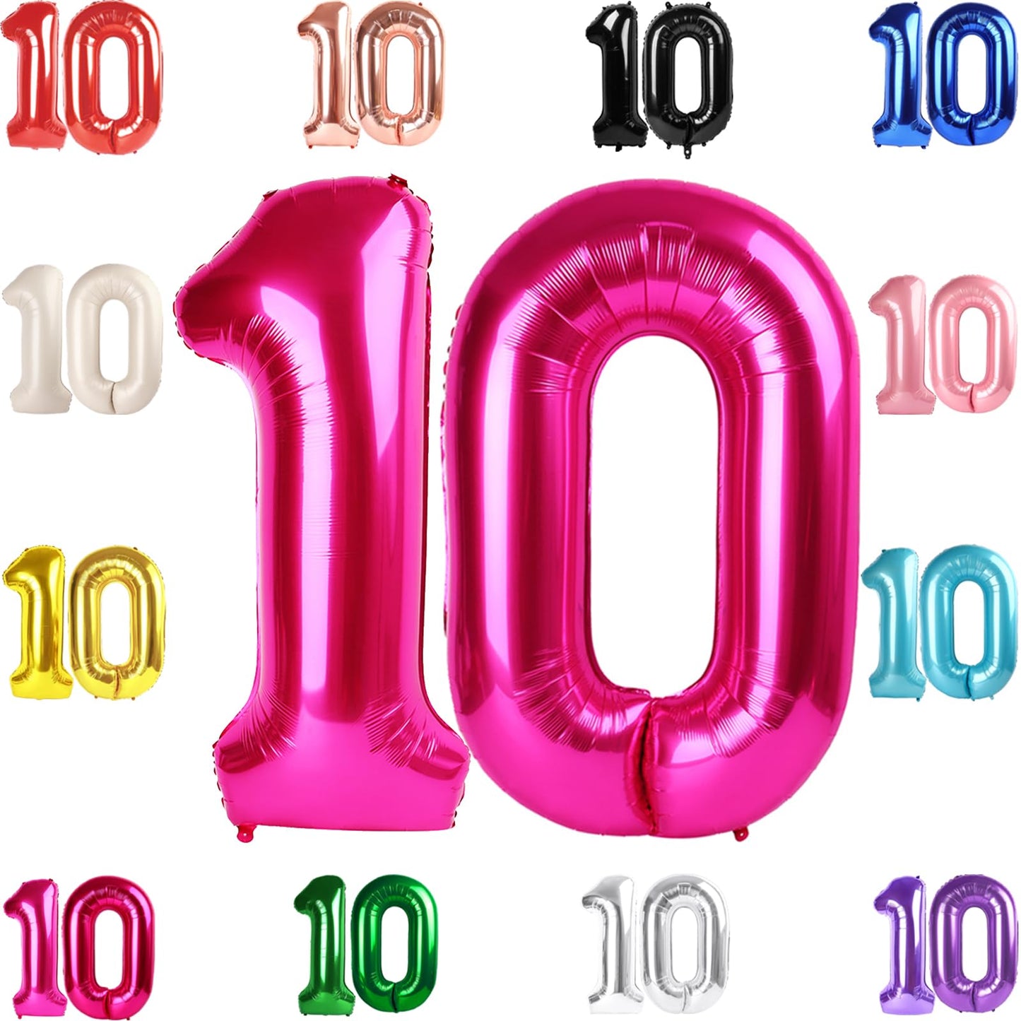 10 Balloon Number, Hot Pink Number 10Th Birthday Balloons 40 Inch, 10 Years Old Hot Pink Birthday Decorations For Boys Girls, 10