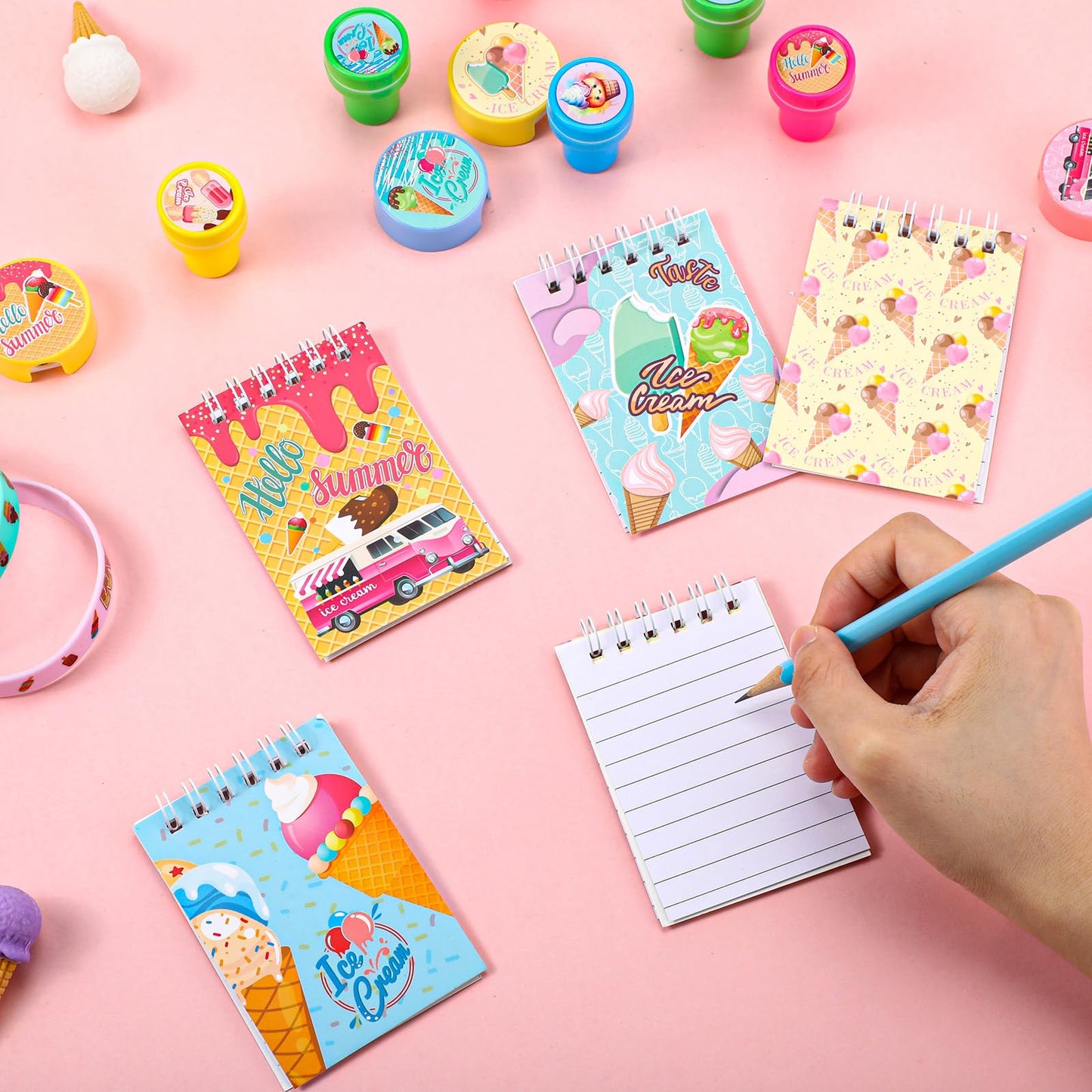 Colarr 161 Pcs Operation Christmas Ice Cream Party Favors Stationery Set Includes Cup Notebook Pencil Sharpener Eraser Keychain