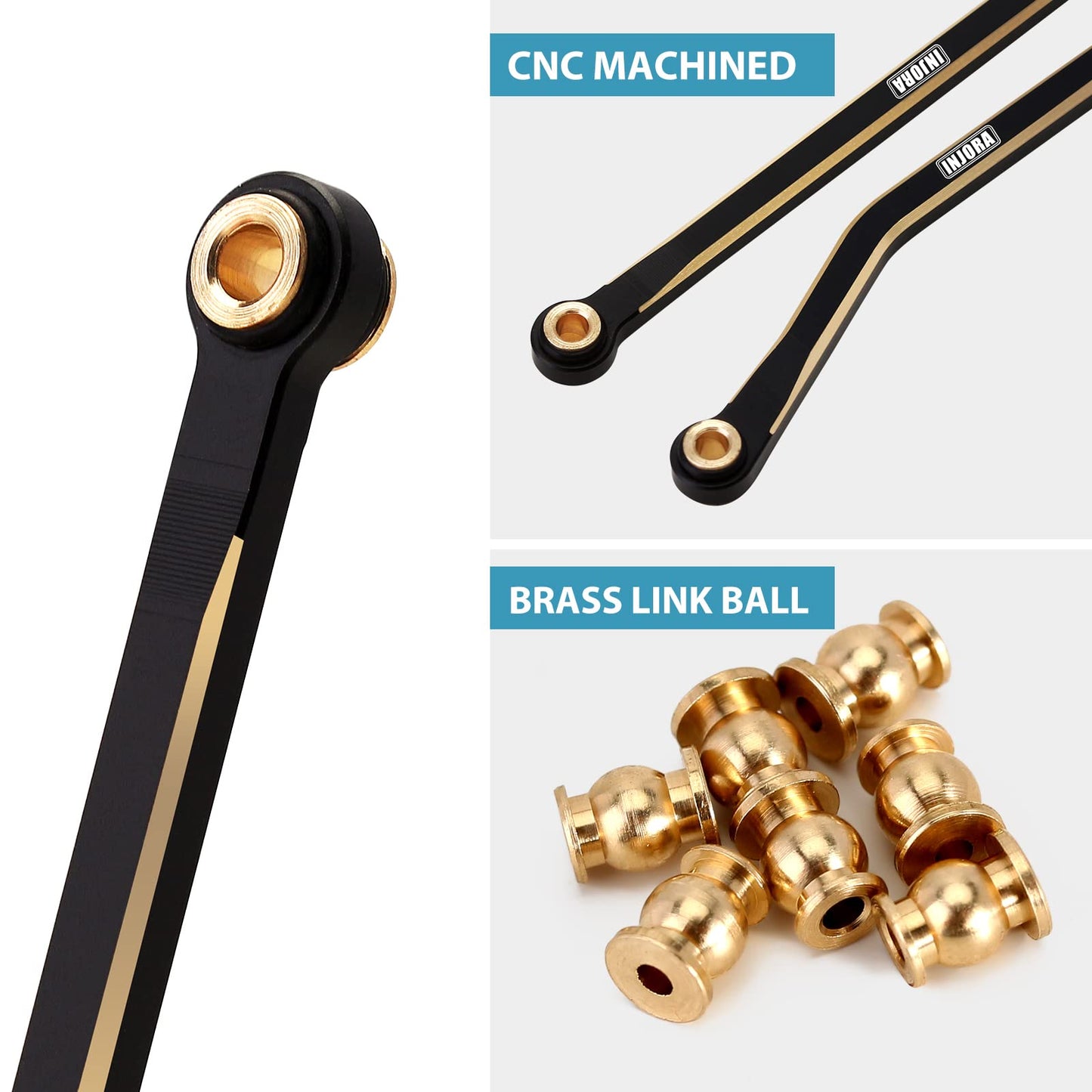 INJORA High Clearance Chassis Links Set Brass Black Coating Link for 1/18 TRX4M Upgrade Parts RC Crawler, 48g