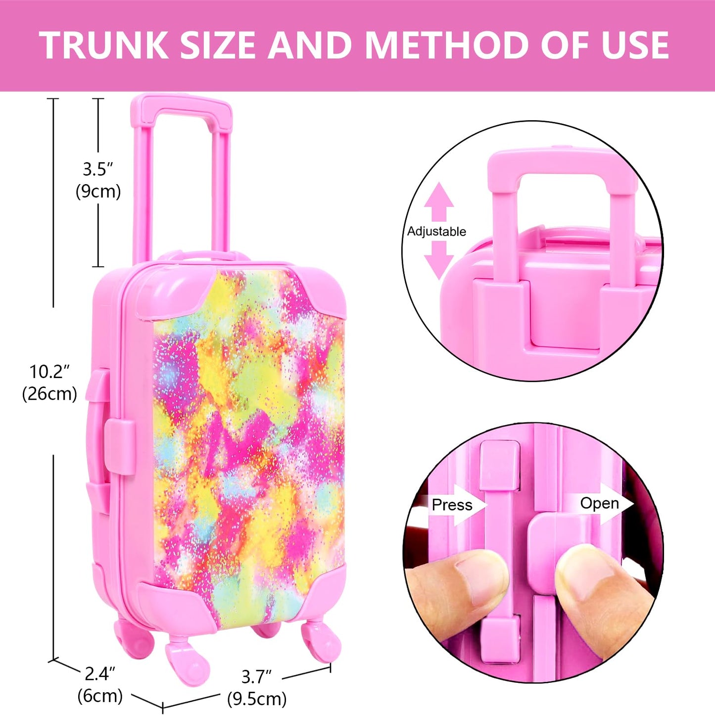 Bddoll American 18 Inch Doll Clothes And Accessories With Travel Suitcase And Makeup Fit 18 Inch Doll Includes Suitcase, Backpack, Sunglasses Lipstick, Eyeshadow Palette, Bracelet, Hair, Blusher