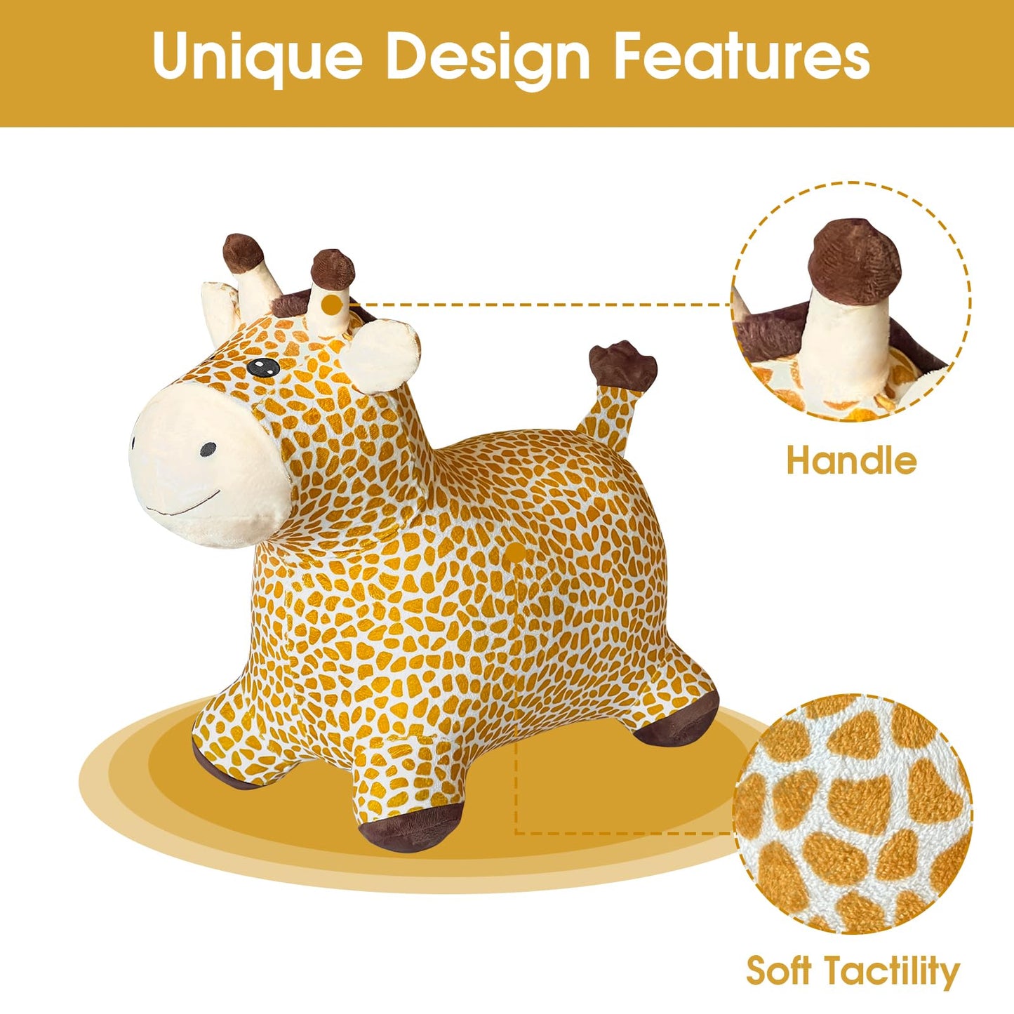 Hotmax Giraffe Bouncy Horse Toy, Inflatable Plush Bouncing Horse For Toddlers, Outdoor Ride On Bouncy Animals, Birthday Gift For 18 Months 2 3 4 Year Old Boy Or Girl