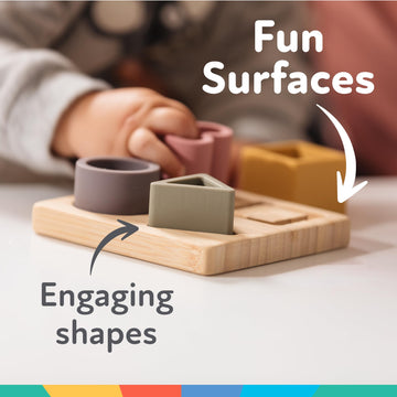 Nuby Soft Shape Silicone Puzzle Toy with Bamboo Wooden Base, Promotes Hand-Eye Coordination, 5 Piece