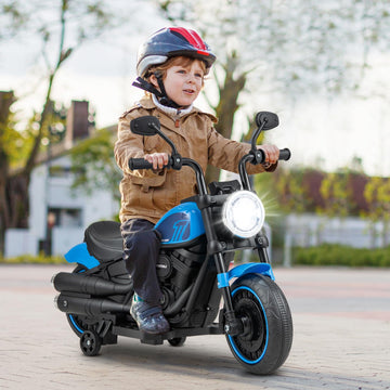 Costzon Toddler Motorcycle, 6V Battery Powered Ride-On Toy, Blue, Large, with Detachable Training Wheels, Soft Start, Headlights & Music