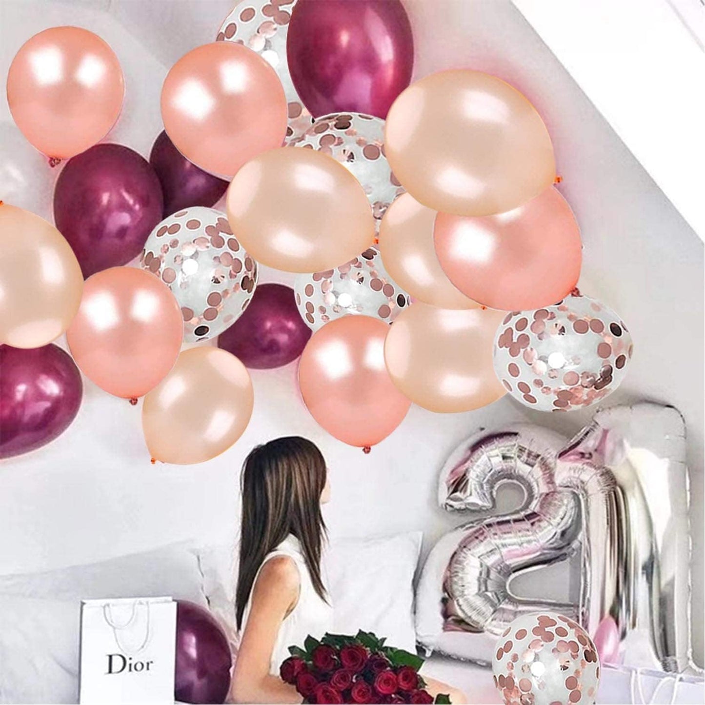 Oumuamua Rose Gold Balloons Burgundy Balloons Kit, 62Pcs Burgundy Rose Gold Latex Balloons Rose Gold Confetti Balloons For Women Girl Baby Shower Wedding Birthday Party Decorations, 12 Inch