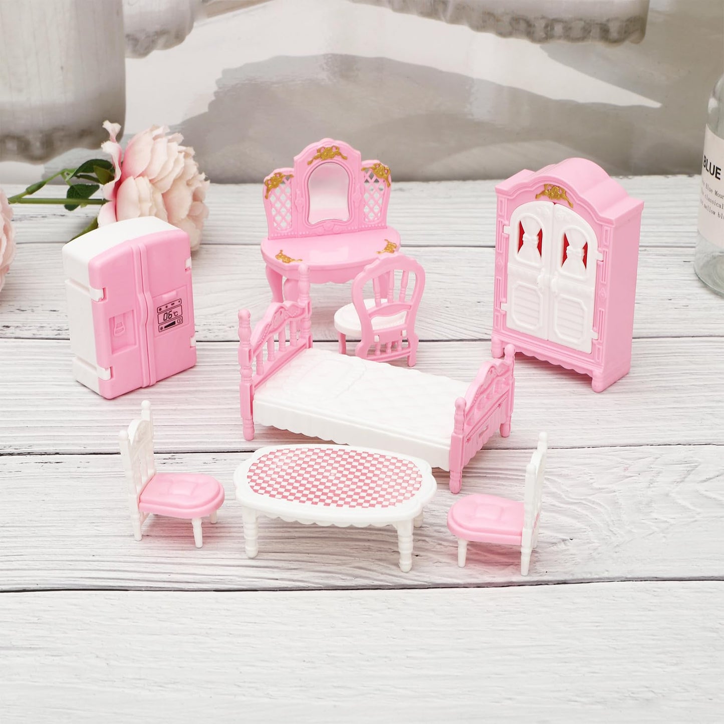 Onest 32 Pieces Dollhouse Furniture Set Mini House Accessories With Bedroom Living Room Bathroom Kitchen Miniature 1:12 Furniture Accessories Model For Kids