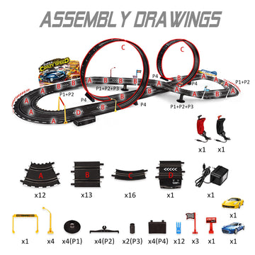 Rcovasc Electric Slot Car Race Track Set for Kids, Ages 6-12, Blue and Yellow, Plastic, Model SB-122 - Perfect Gift for Boys and Girls
