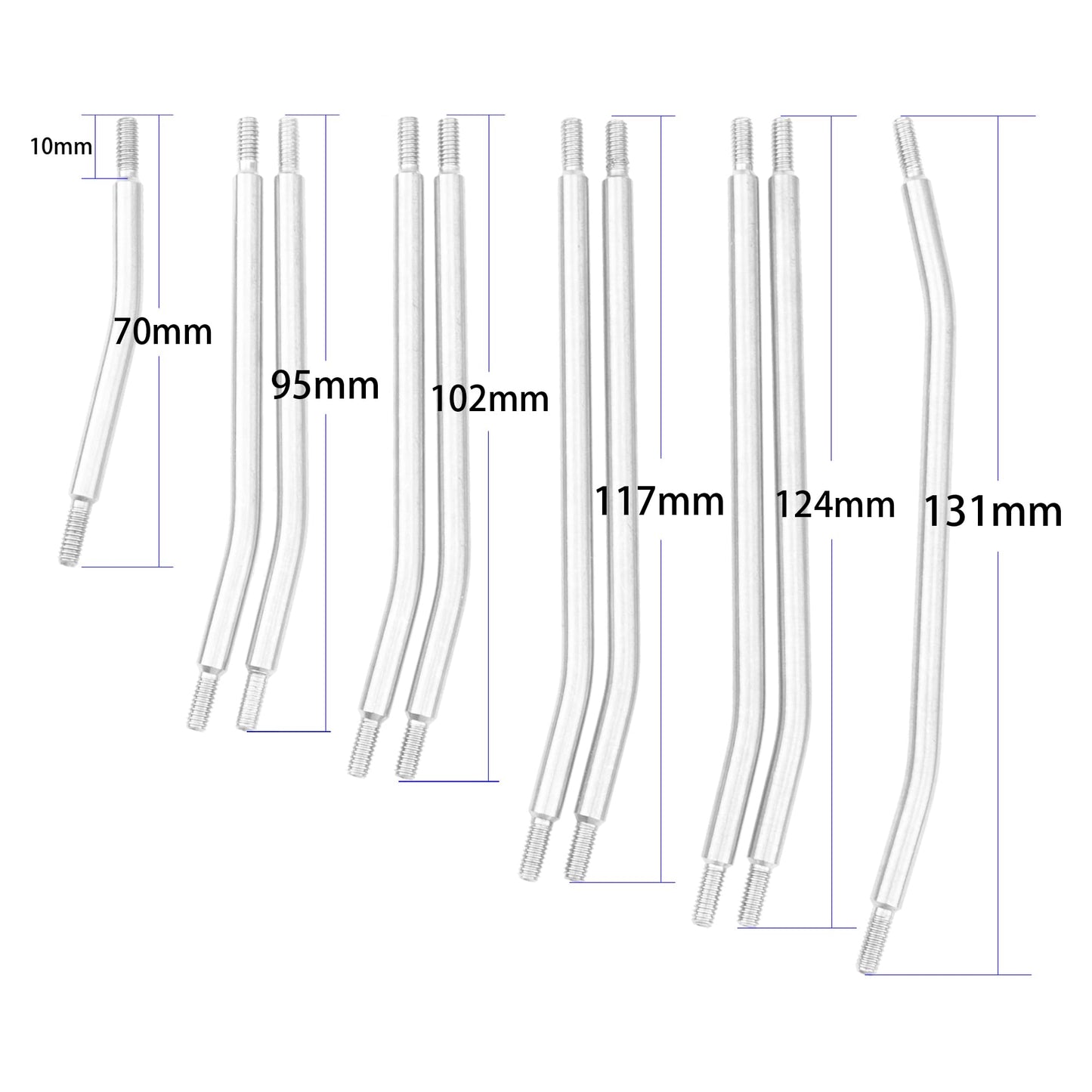 Vgoohobby 10Pcs Stainless Steel Steering Pull Rod Link Linkage Set Compatible with Axial SCX10 90046 90047 1/10 RC Crawler Car,3