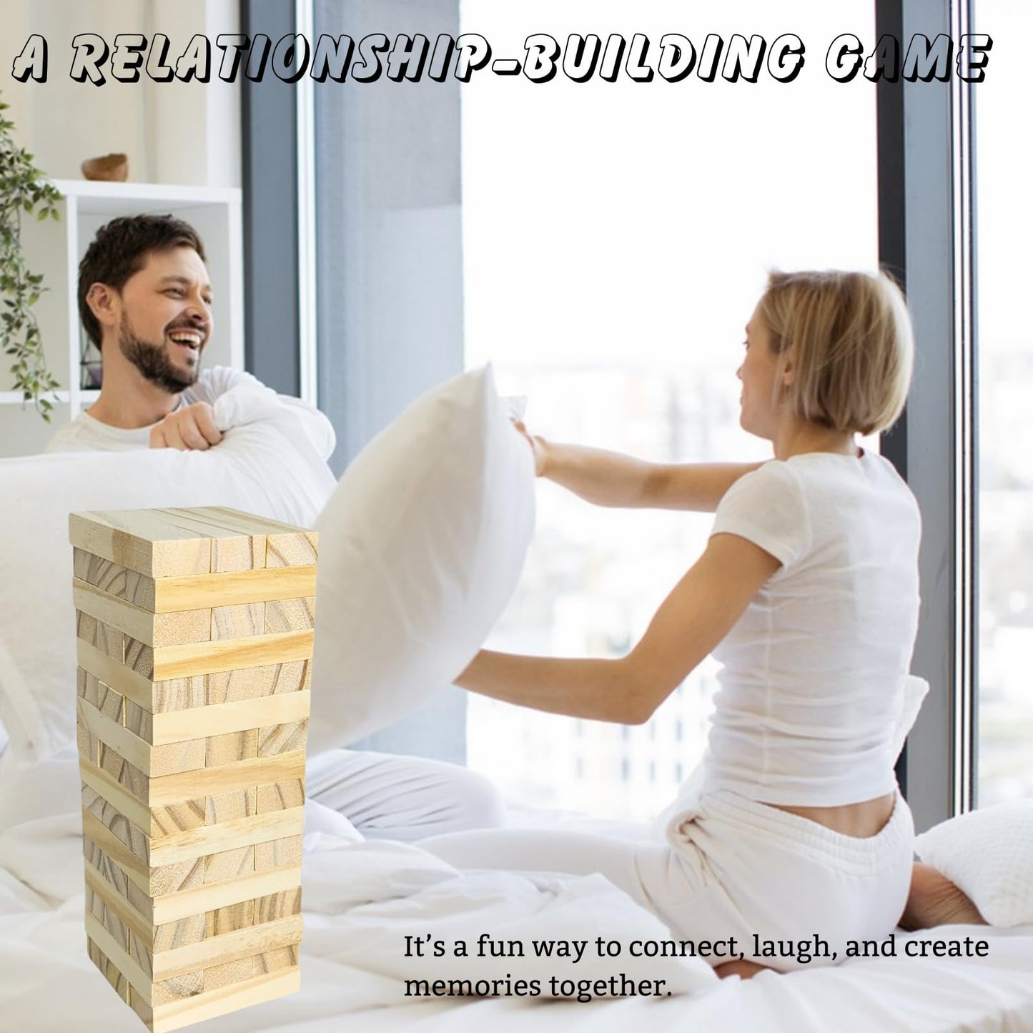 Childphilo Tumble Tower Blocks Game For Adults, Valentine 48Pcs Couples Date Night Wood Stacking Game Blocks For Girlfriend, Boy