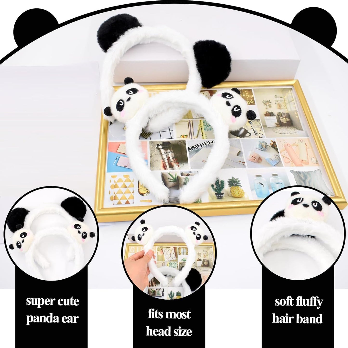 Melbelia Animal Ear Headbands, 2 Pcs Plush Panda Ears Costume Headband Hair Band Cute Ear Hair Accessories For Themed Events And