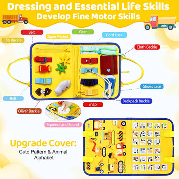 Esjay Toddler Busy Board - Montessori Sensory Book, Small Yellow Fabric Educational Toy, Model All win deer202104193268