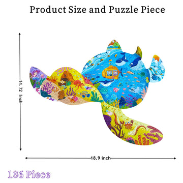 Puzzles For Kids Ages 4-6-8, 136 Piece Kid Puzzles Turtle Animal Shape Jigsaw Puzzles Learning Educational Toys Birthday Gifts For Boys Girls Ages 4 5 6 7 8 9 10(Turtles)