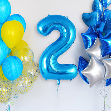 Blue Number 2 Balloon 40 Inch, Big Large Foil Helium Number Balloons, Jumbo Giant Mylar Number 2 Balloons For 2 Second Birthday