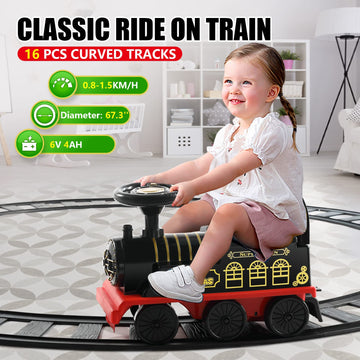 Joyldias 3-In-1 Ride On Train With 16Pcs Curved Tracks, 6V Electric Ride On Toy Train For Kids With Lights, Horns, Storage, Retractable Foot Pedals For Toddlers Under 39 Inch, Black