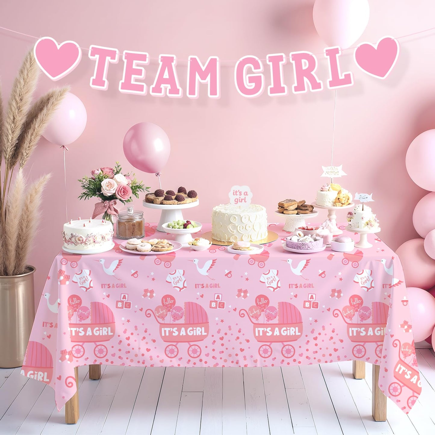 Gatherfun Baby Girl Shower Party Supplies: 2-Pack Its A Girl Decorations,Disposable Plastic Tablecloth, Ideal Table Cover for Ba