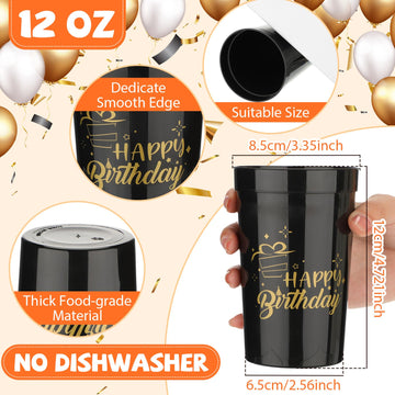 Zhehao 30 Pcs Reusable Happy Birthday Cups 12 oz Plastic Tumblers Stadium Cups Birthday Shot Glasses for Women Men Anniversary P