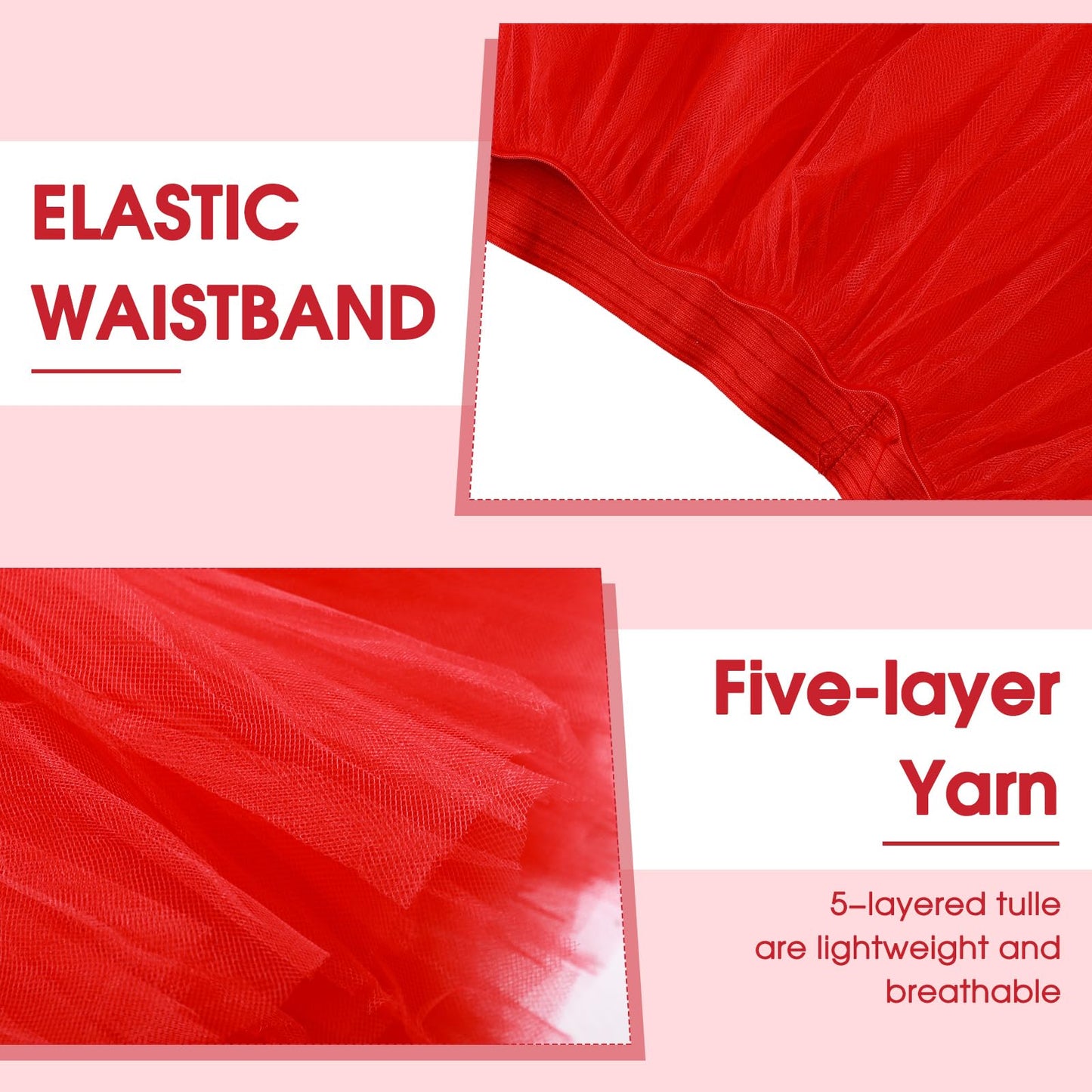 5 Layered Tutu Skirt For Kids Tulle Tutu Skirt With Tube Socks Princess Runners Costumes Cosplay For Girls Kids (Red)