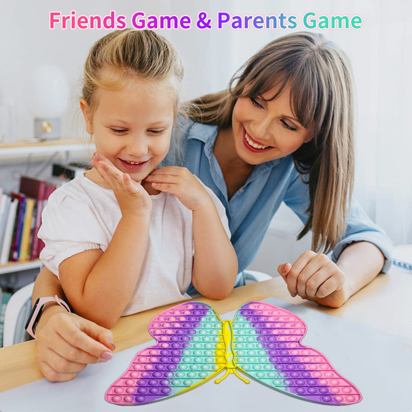 AULOK Jumbo Butterfly Pop Fidget Toy - 15.75" Extra Large Silicone Stress Reliever for Teens and Kids, Model D2A-FB-1-SK