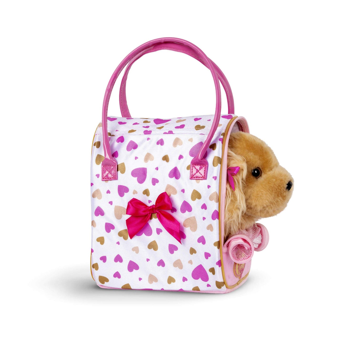 Pucci Pups - Gold & Pink Heart Print Glam Bag W/Cocker Spaniel, 8 Inches