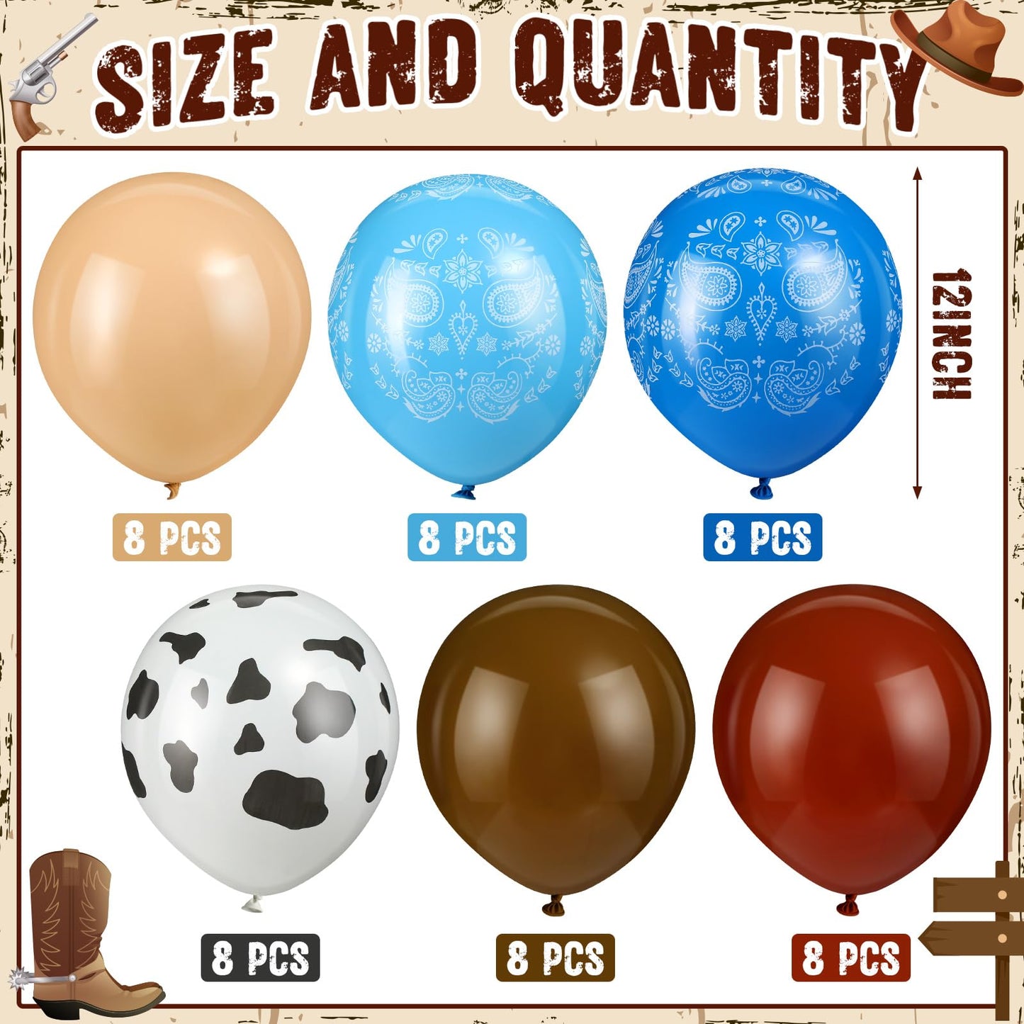 Hungdao 52 Pcs Western Party Horse Balloons Cowboy Decoration Kit Rodeo Farm Bandana Cowgirl Foil Latex Balloons Bulk For Baby Shower Birthday Arch Decor(Blue Brown Series)