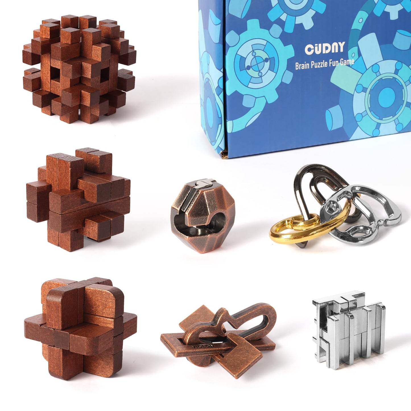 Cudny 7 Pieces Cool Unlock Interlock Brain Teaser Puzzles Retro Wooden And Metal Puzzles Iq Logic Fun Puzzle Box Challenge Game