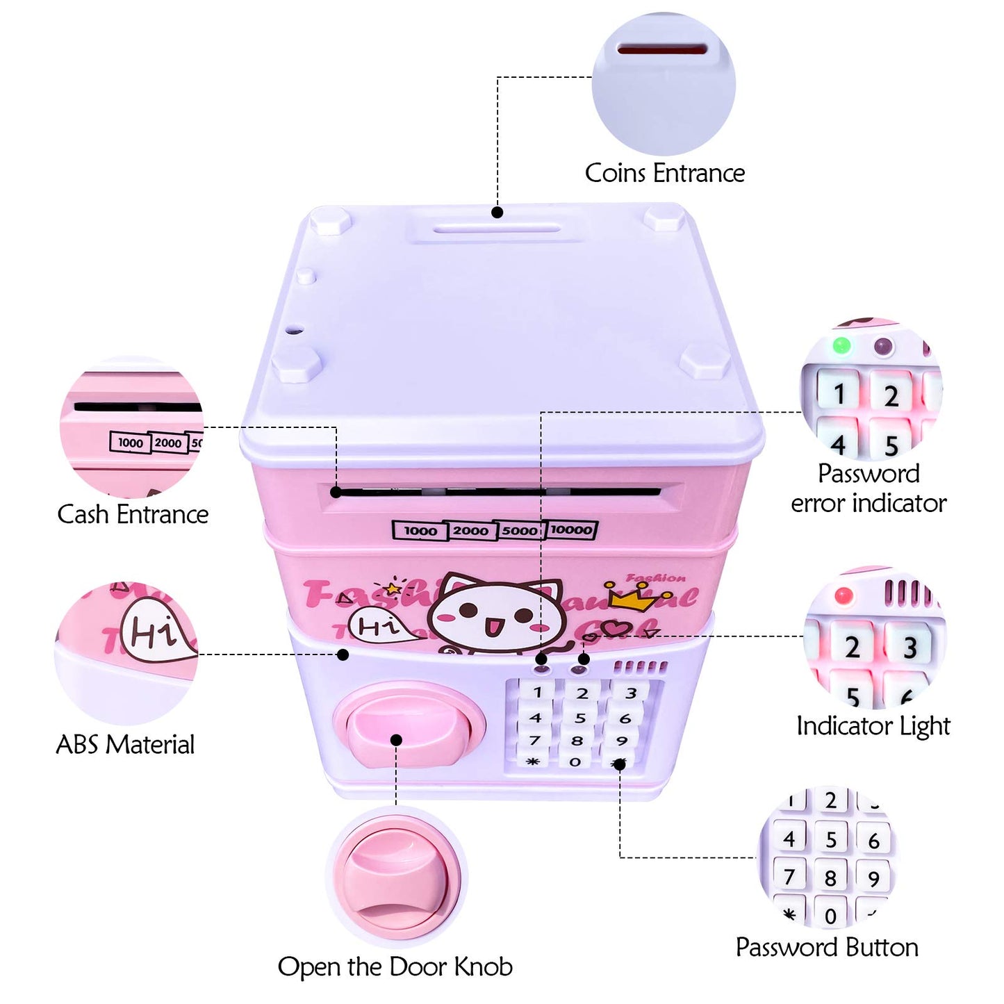 Piggy Bank For Kids, Money Bank For Girls Boys Teen Adults Electronic Atm Machine Password Cash Coin Can With Stickers, Toy For 5 6 7 8 9 10 11 12 Year Old Children Birthday Gifts