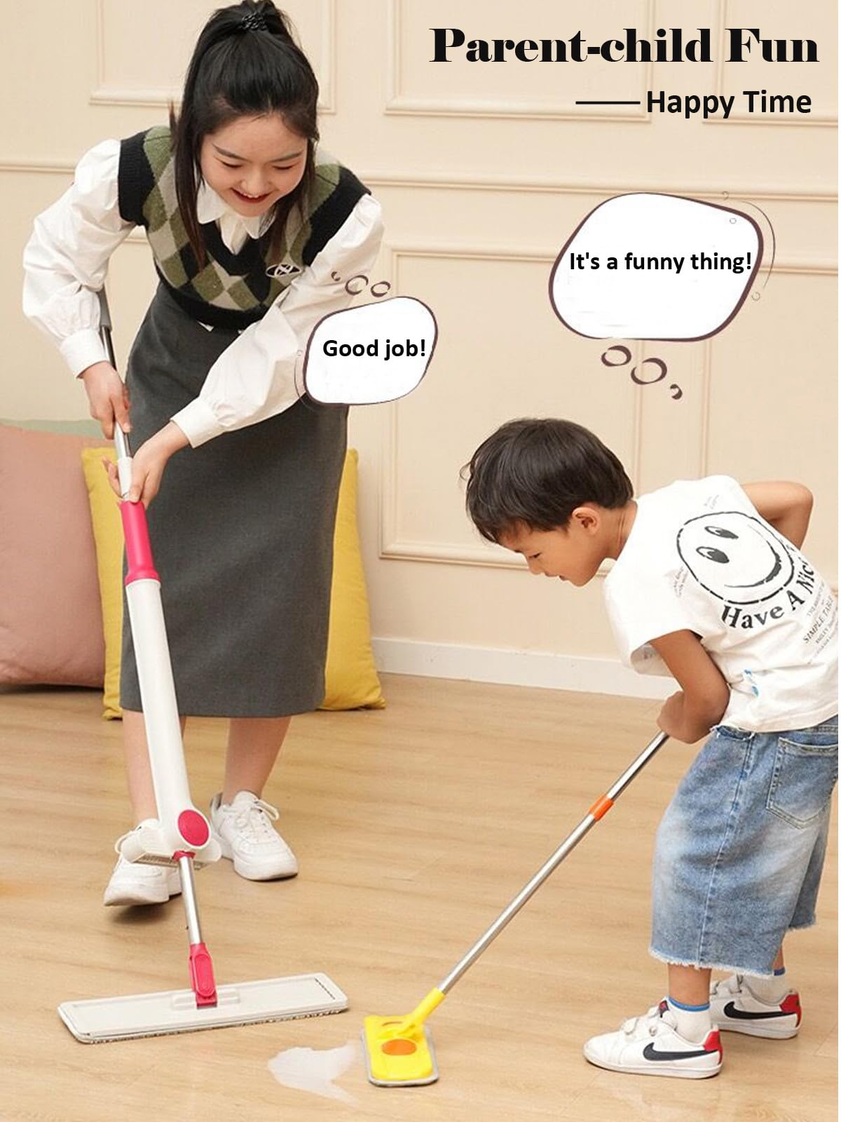 Mini Mop Small Mop For Kids Housekeeping Pretend Play Cleaning Toy Gift For Boys Girls (Yellow)