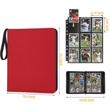 GERMUN 9 Pocket Card Binder enhanced Zip Trading Card Binder 720 Double Sided Pocket PU Card Collection Binder Collector Card Album Card Folder for MTG TCG Sports Cards Game Cards (RED)