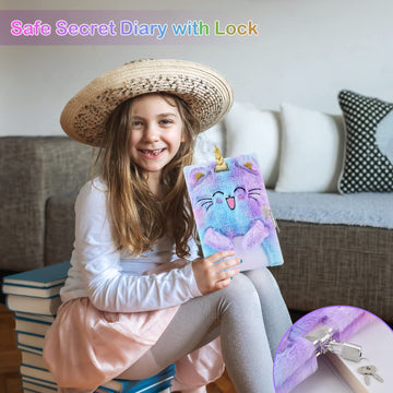 Pjdrllc Caticorn Diary For Girls With Lock And Keys, Kids Journal Travel Notebook For 6-10, Secret Diary With Multicolored Pen, Stickers, Unique Gift For Birthday, Christmas (C Unicorn Cat)