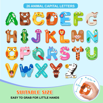 Magnetic Letters, Fridge Alphabet Magnets Abc For Toddlers 1-3, 26 Pcs Cute Animal Uppercase Refrigerator Toys, Preschool Spelli