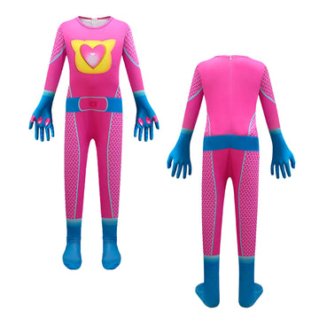 Daisyduds Superhero Costume Jumpsuits With Zipper, Accessories Set Halloween Christmas Outfits For Little Cutie(140Cm/7-8T) Rose