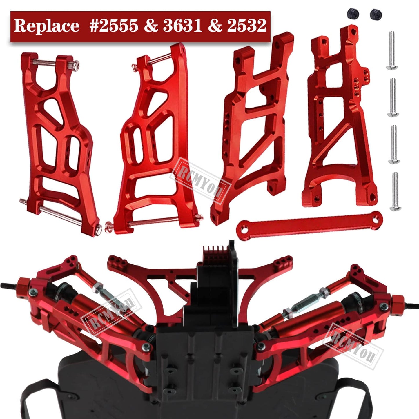 RCMYou Upgrades Part for 1/10 Slash 2WD,Alloy Front Rear Suspension Arm,Caster Block,Steering Blocks,Rear Stub Axle Carriers Upg