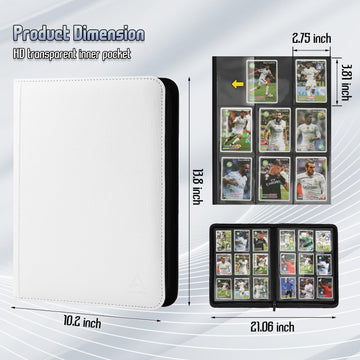 9 Pocket Trading Card Binder 540 Capacity with Zip Closure - enhanced Double Sided PU Leather Card Protector Hold & Organize Cards for TCG MTG Sports Cards (white)