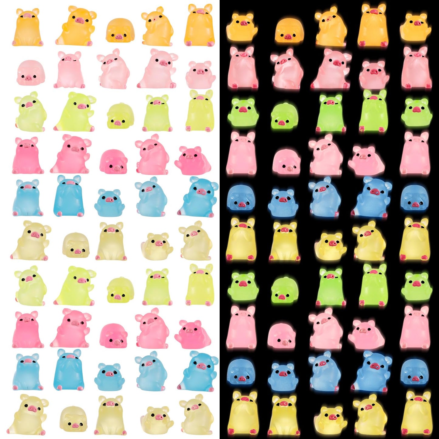 Fuyamp 100 Pieces of Mini Resin Luminous Pig in The Dark Tiny Pig Luminous Mini Portrait Mini Fairy Garden DIY Christmas Birthda
