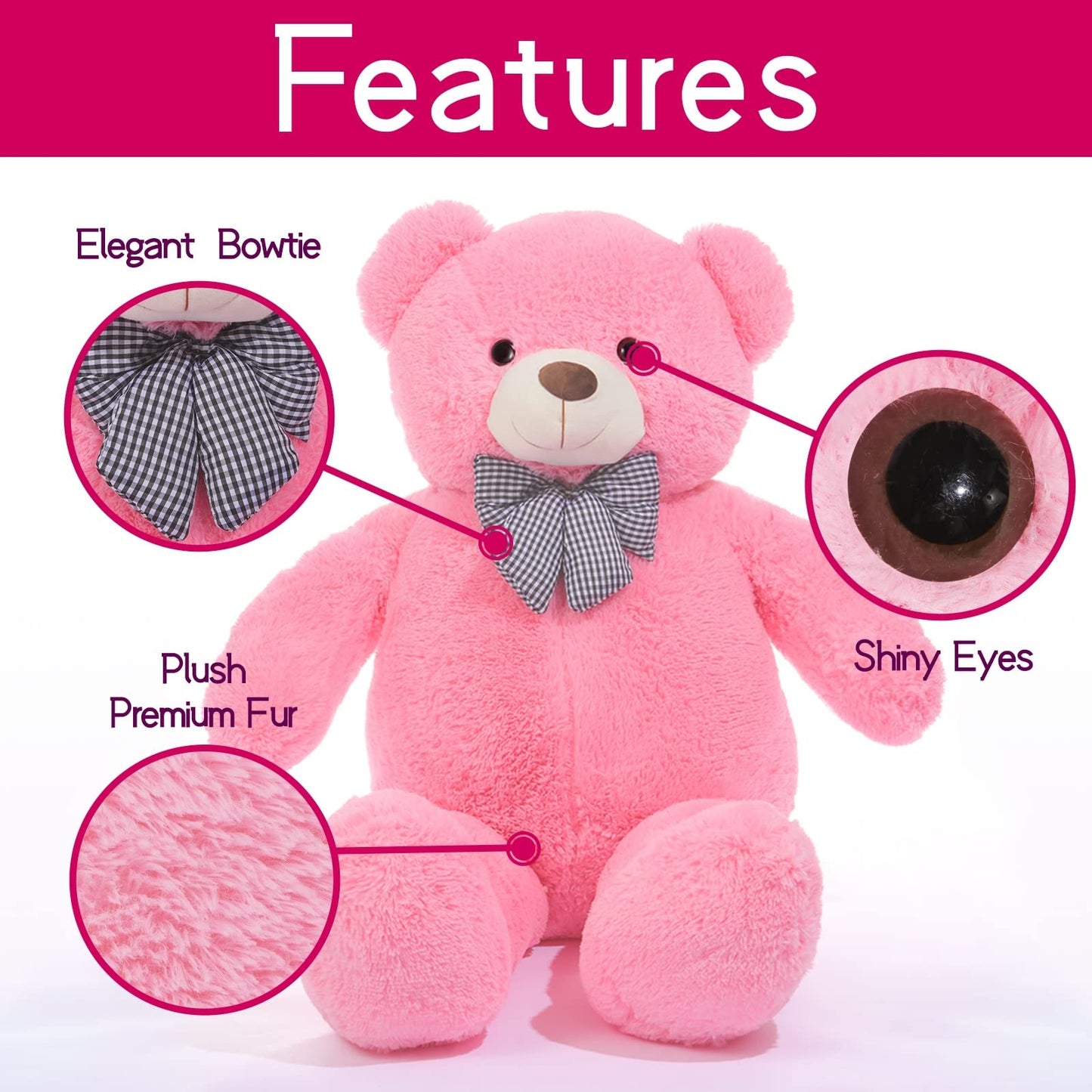 Ikasa Giant Teddy Bear Plush Toy Stuffed Animals (Pink, 30 Inches)