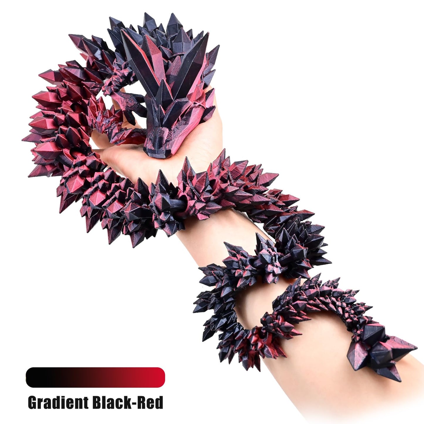 LOCYFENS Large 30'' 3D Printed Dragon, Articulated 3D Dragon Toys, Long Crystal Dragon Black Red
