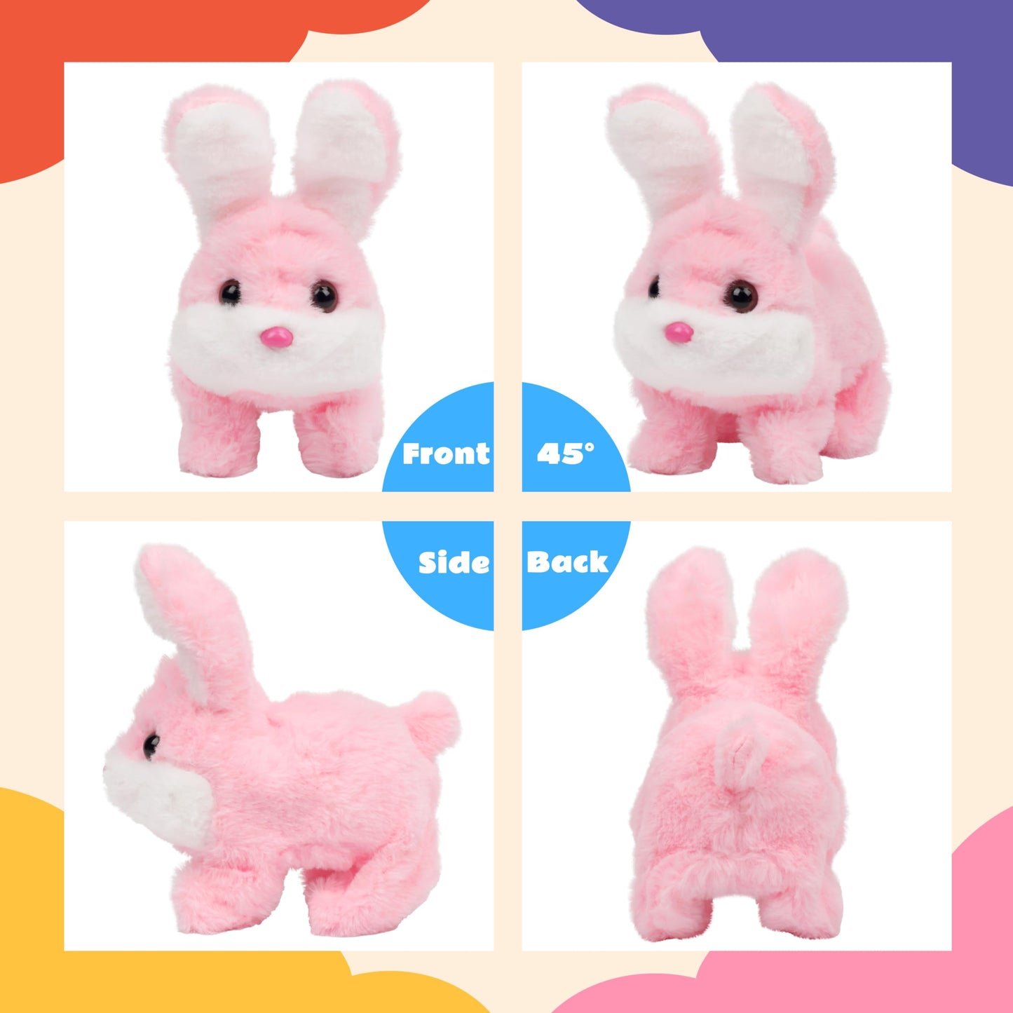Cuteoy Walking Pink Bunny Stuffed Animal Talking Wagging Nodding Educational Plush Toy Electric Interactive Animated Plushies For Girls Boys Birthday