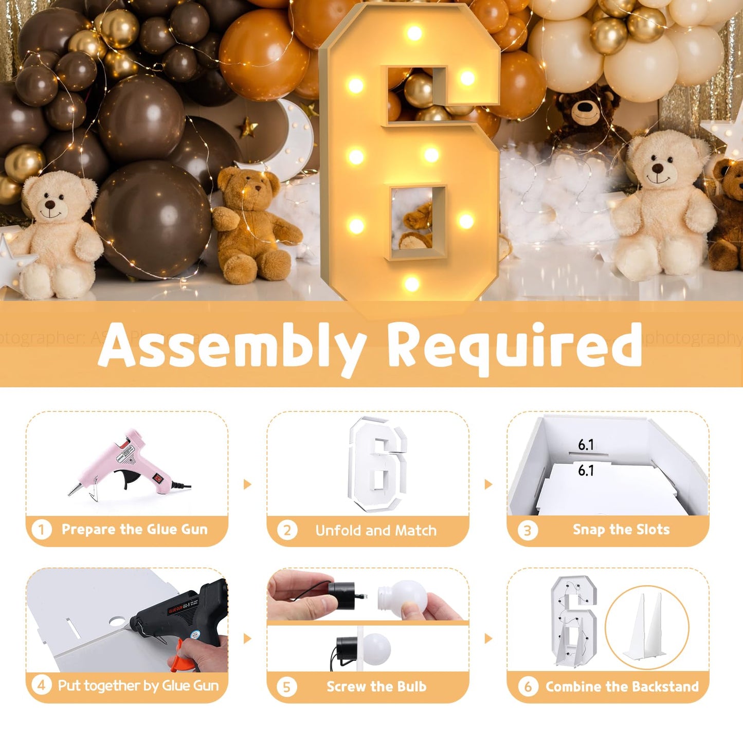 Imprsv 3Ft Marquee Numbers, Light Up Numbers For 16Th 60Th Birthday Decorations Anniversary Party Decor, Number 6 Light Up Numbe