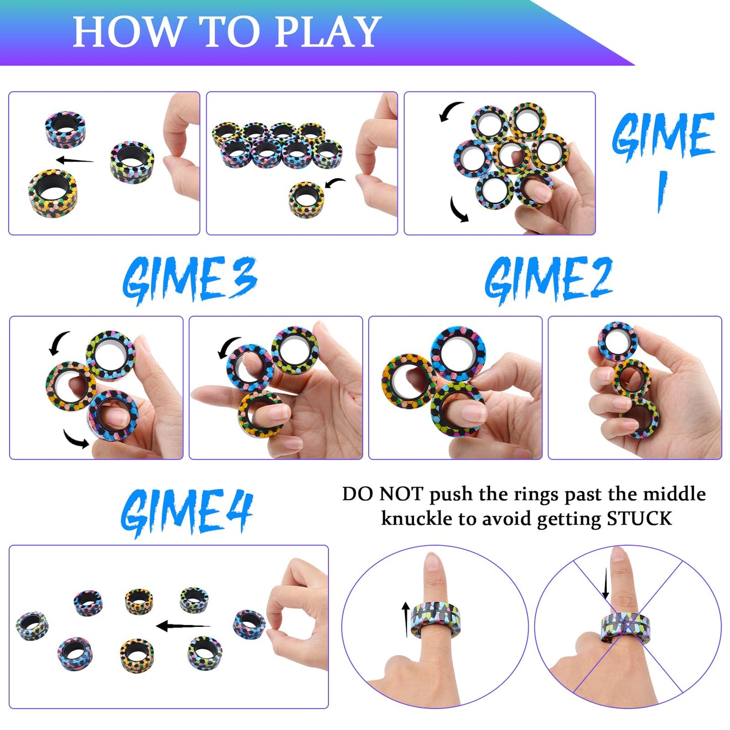 Cevioce 9Pcs Magnetic Rings Fidget Toy Set, Adhd Anxiety Magnetic Fidget Toys Adults Fidget Spinner Rings For Relief, Gifts For 8+ Year Old Teen Boy Girl B