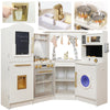 Large Wooden Corner Play Kitchen Sets With Ice Maker,Water Dispenser,Bread Maker,Washing Machine,Electronic Display,Toy Sink Wit