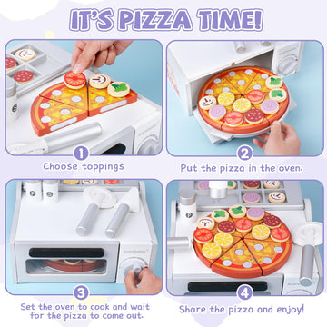Wooden Pizza Toy for Kids, Toddlers Pizza Counter Playset, Pretend Play Food Set Kitchen Accessories with Bake Oven, Gifts for 3