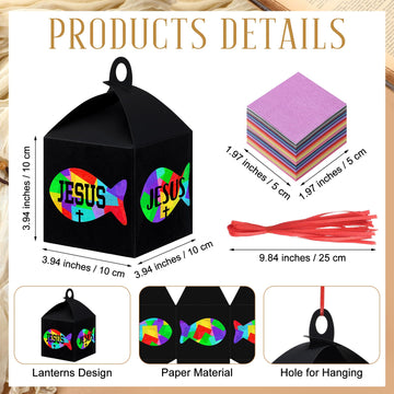 VIHOSE 16 Sets Christian Fish Craft Christian Lantern Craft DIY Faith Jesus Fish Tissue Paper Suncatcher Kits Religious Hanging
