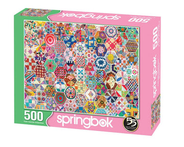 Springbok 500 Piece Jigsaw Puzzle Crazy Quilts - Multi Colored, Engineered Wood, Model 33-01593, Made in USA