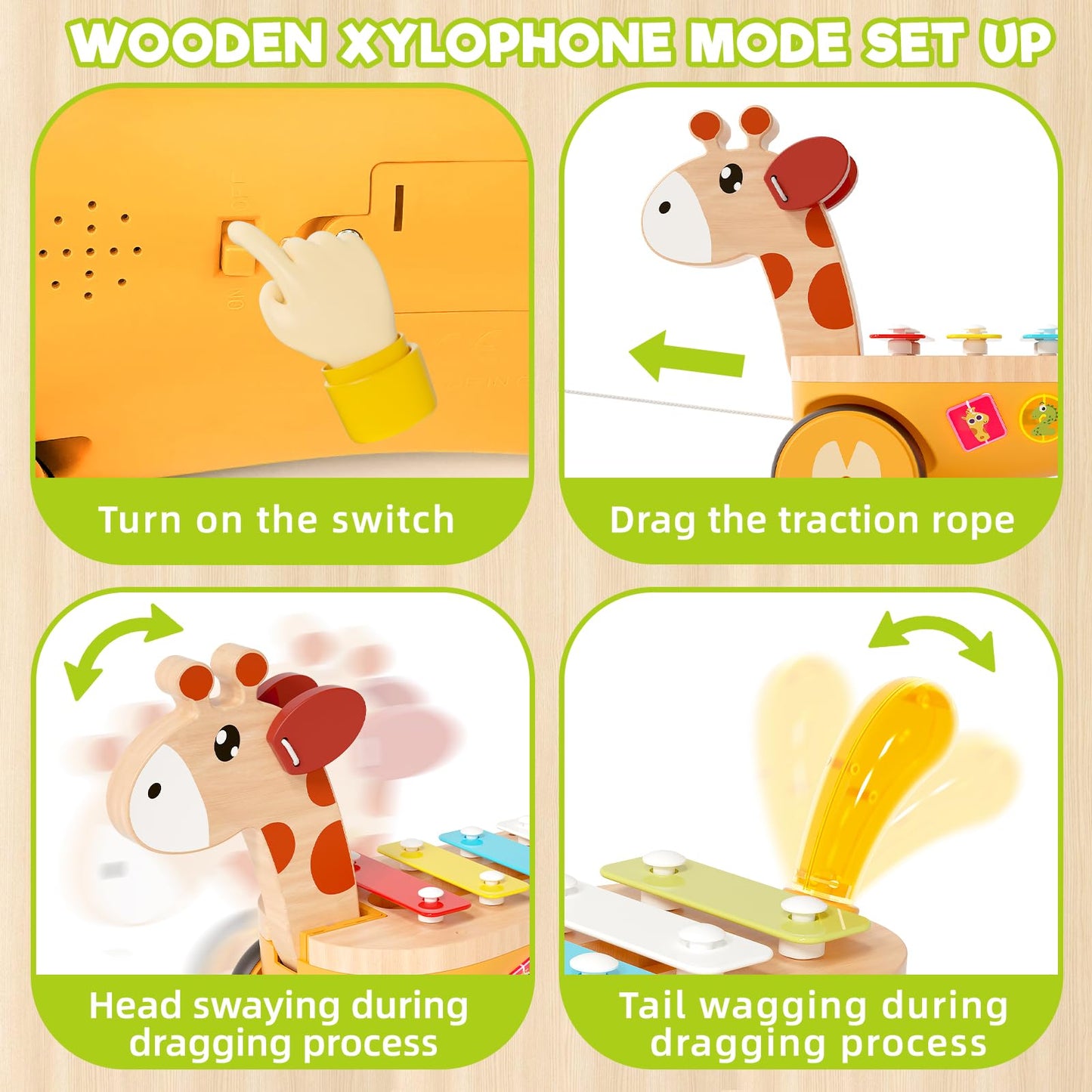 Baby Xylophone Musical Car Toy For Toddlers, Giraffes Truck Toys For 18M+ 2 3 Years Old Kids, Best Christmas Birthday Gifts For
