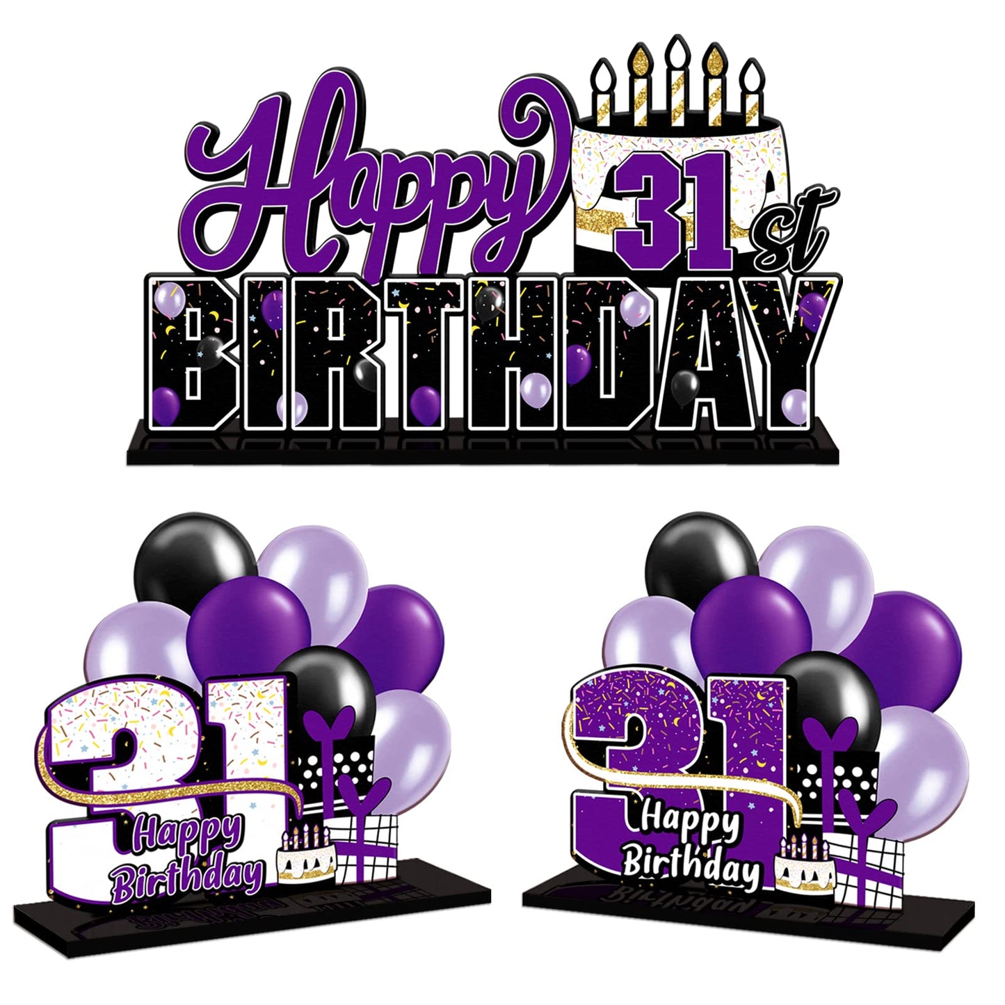 Lingteer Happy 31St Birthday Purple Acrylic Table Topper Centerpieces Set - Cheers To 31 Years Old Birthday 31St Bday Party Gift Decorations.
