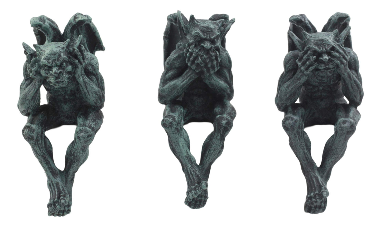 Ebros Gift Notre Dame Chimera Winged Hear No Evil See No Evil Speak No Evil Gargoyle Shelf Sitters Figurines 5' Tall Gargoyle Sculptures Set Of 3