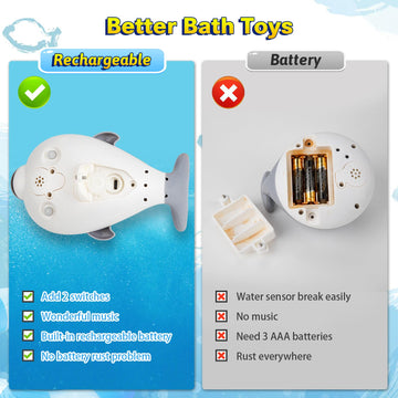 2024 Upgraded Bath Toys, Rechargeable Baby Bath Toys, Dolphin Spray Water Light Up Musical Toys 6-12 12-18 Months, Sprinkler Water Pool Bathtub Toys For Toddlers 1-3 2-4 Boys Girls Infant Kids - Grey