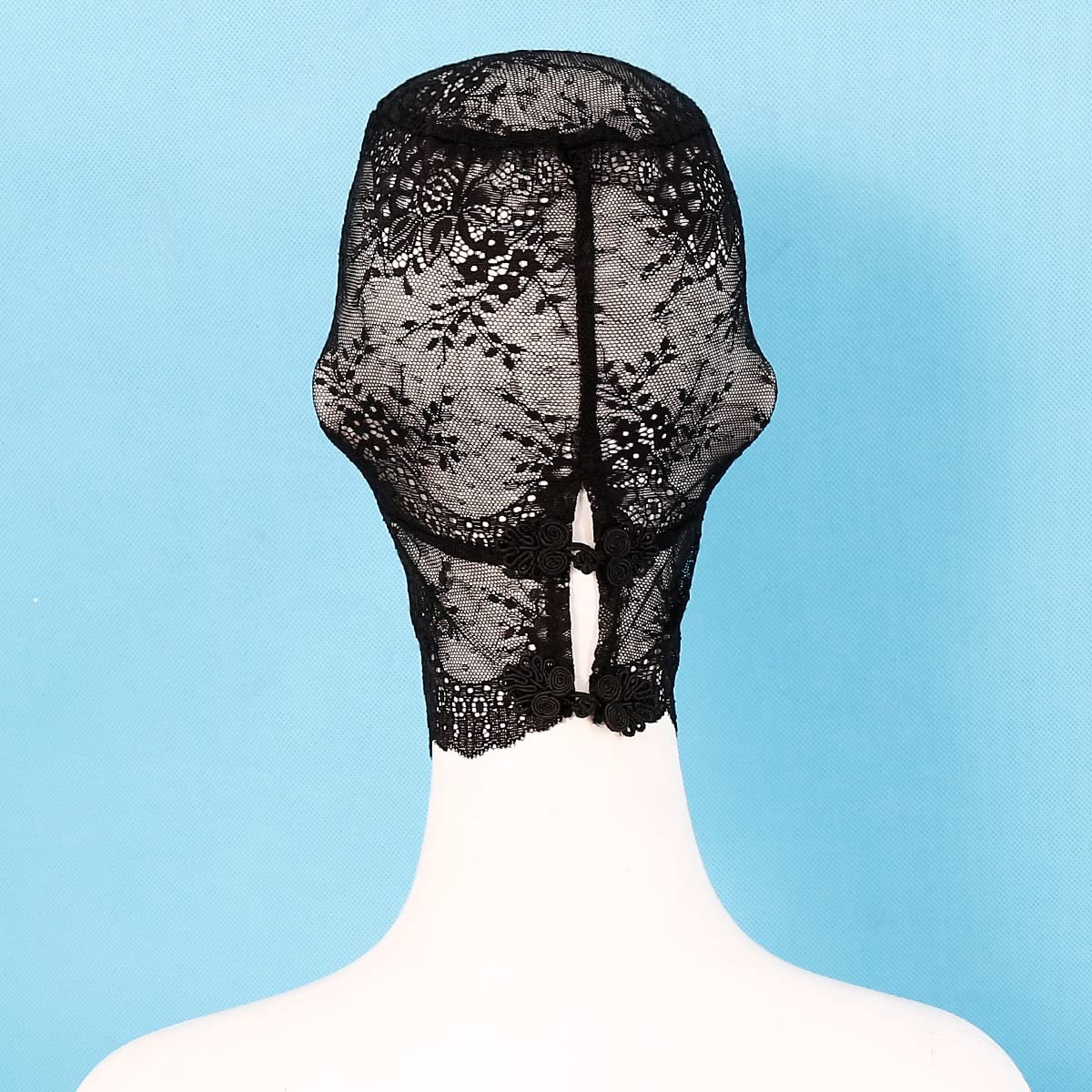 Hosfairy 1Pcs Halloween Lace Mask Lace Skin Mask Full Face Mask for Halloween Party Cosplay Costume Props(Black)